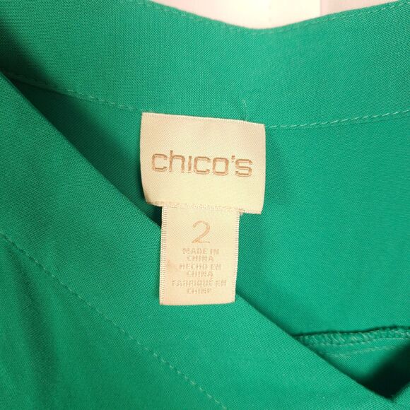 Chico's Sz 2 Womens 12 Green V-Neck Slit Sleeve Viscose Blouse Shirt - Picture 2 of 9